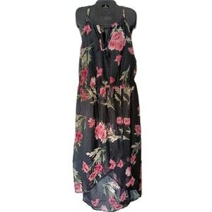 Hint of Blush Tulip Wrap Dress Size 2X Black Floral Ruffle Midi Bloomcore